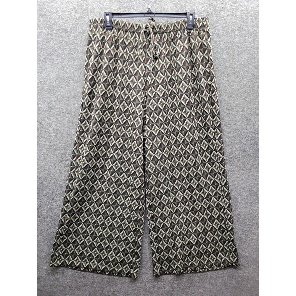 Nina Parker Pants Women's 2X Green Geometric Print Wide Leg Stretch NWT